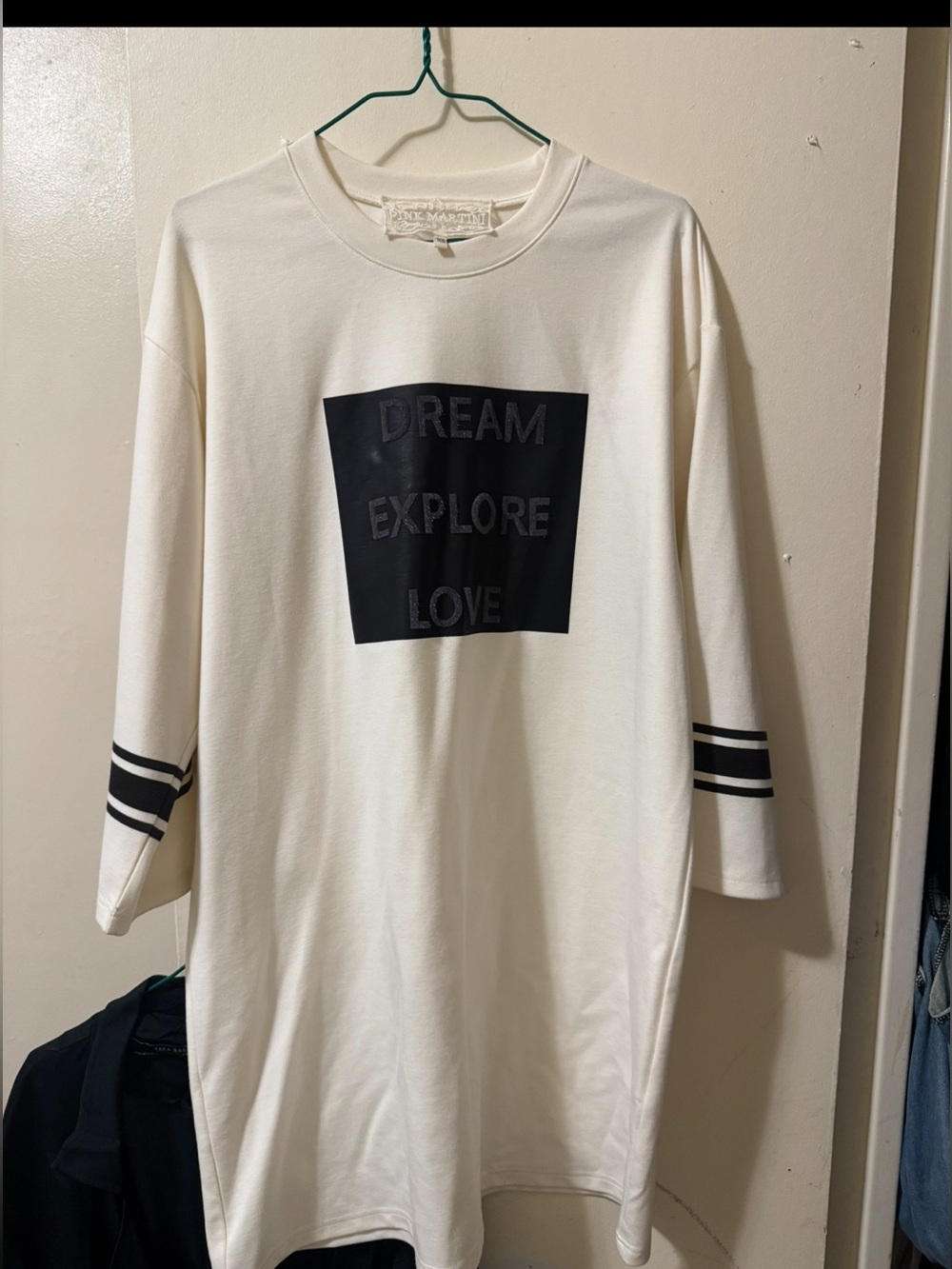 Pink Martini Cream Long Sleeve Graphic Tee with Black Accents